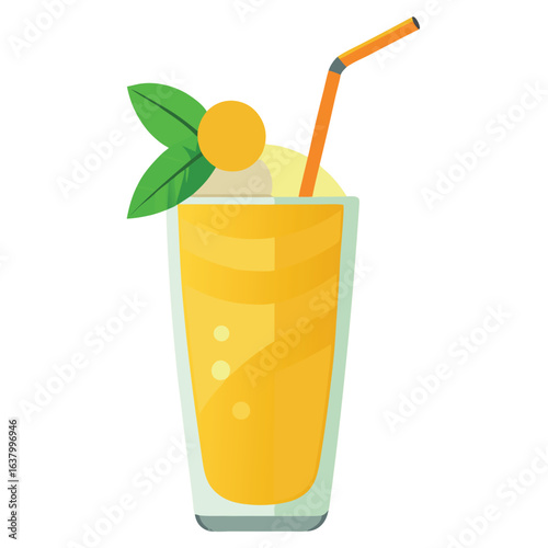 Mango lassi drink in tall glass with straw and mint garnish refreshing beverage illustration