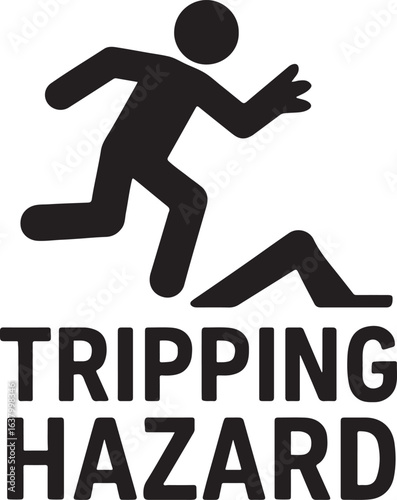Tripping hazard symbol silhouette vector icon, ideal for safety warnings, workplace caution, and accident prevention signs.