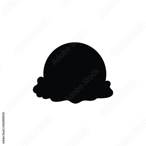Black silhouette of a single scoop of ice cream on a white background