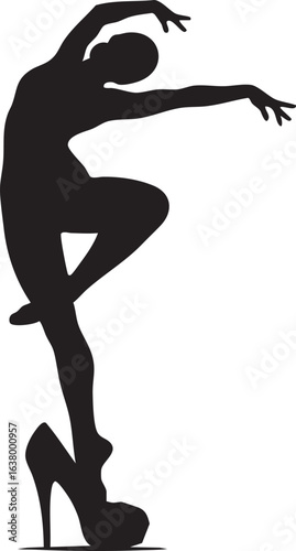 create abstract dancer high hell shoe Silhouette women's set for fashion show program on white background