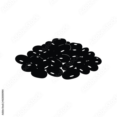 Pile of black beans silhouette isolated on white