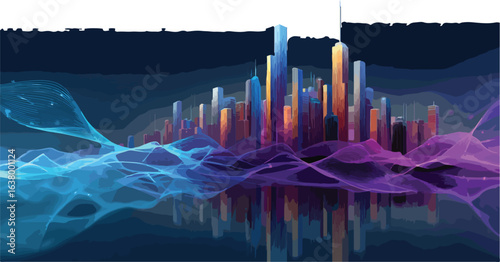 Colorful night cityscape illustration