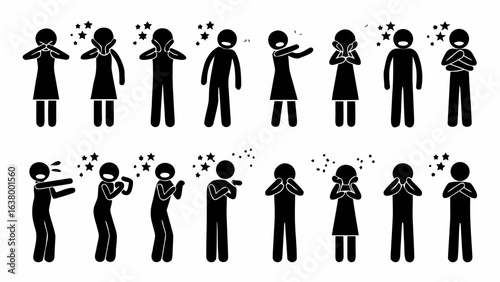 Illustration of stick figures showing various emotions and reactions with stars around them