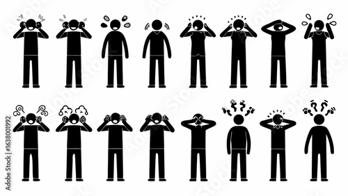 Collection of stick figures displaying various emotions and expressions in a simple black and white style
