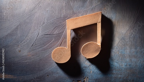 single music note crafted from paper is elegantly placed on textured vintage background evoking sense of nostalgia and creativity