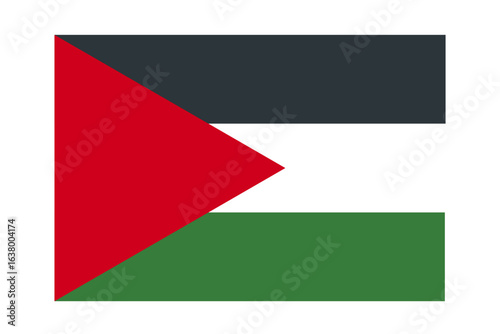 Palestinian flag on a white background. Image of the Palestinian flag, featuring horizontal black, white, and green stripes with a red triangle on the hoist side. Free Download Palestinian flag on a white background. Image of the Palestinian flag, featuring horizontal black, white, and green stripes with a red triangle on the hoist side. - GFXLoad