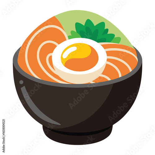 Soft boiled ramen egg with jammy yolk and soy marinade illustration