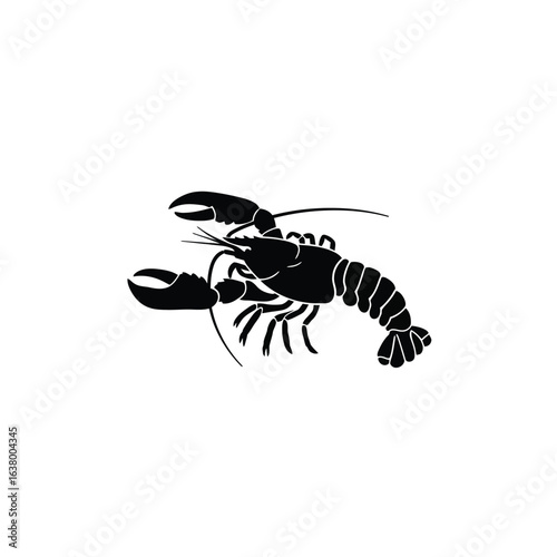 Black silhouette of a lobster on a white background