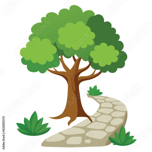 Sycamore tree with mottled bark and full leafy crown illustration