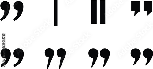 Quotation mark icons, typographic symbols, curved quotes, straight quotes, vertical bar, vector set, isolated design