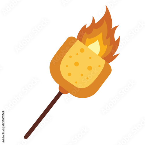 Toasted marshmallow on stick with charred golden crust camping treat