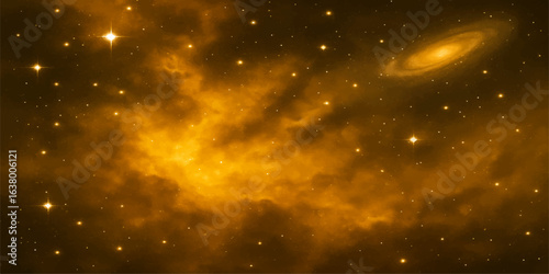 A dark starry sky with a bright nebula glows in the vast, abstract space