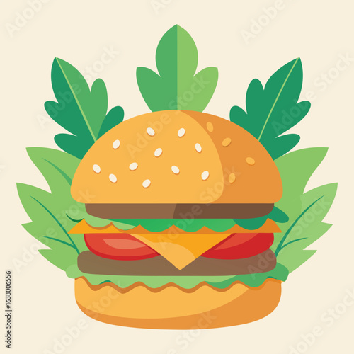 Vegetarian burger with lentil patty lettuce tomato and onion
