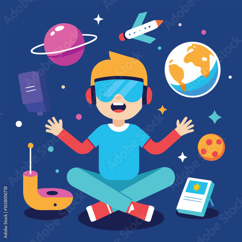 Virtual reality and leisure time isolated cartoon illustration two
