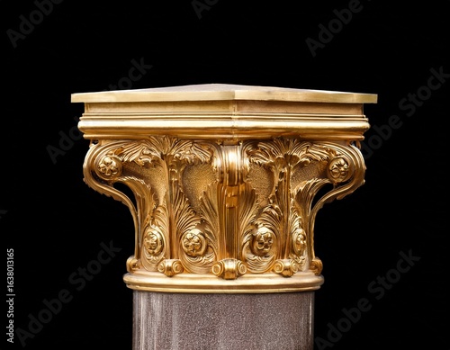 isolated ornate pedestal with golden decorations on black