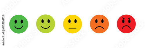 Colorful Emoji Faces Expressing Emotions – Happy, Sad, Angry, Neutral, Surprised, Mood, Facial Expression Icons Set