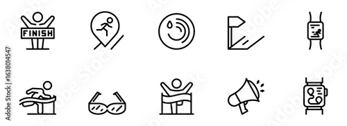 Line Icons: Fitness, Achievement, and Success;  Motivational Running App UI Elements;  Modern Minimalist Style;  Positive Energetic Mood.