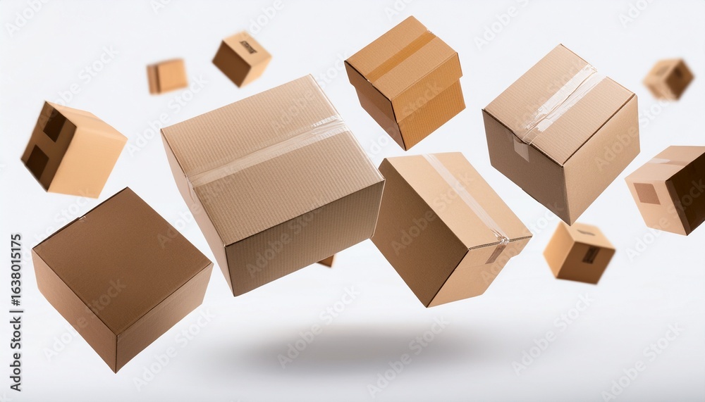 Fototapeta premium cardboard boxes floating on white background