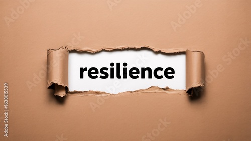 Resilience text torn paper reveal, motivation and grit concept, perseverance, strength, mental toughness poster.