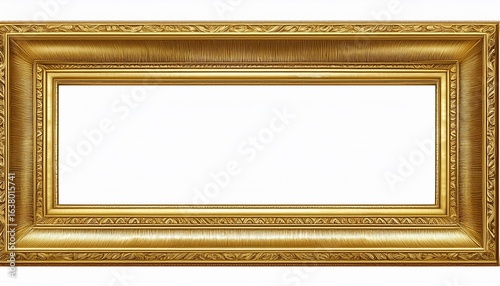 antique gold square picture frame isolated on white background