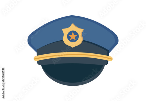 Official Police Peaked Hat with Gold Emblem on White