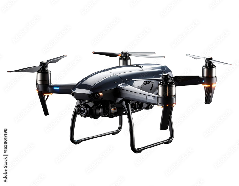 Futuristic Drone with LED Lights, Overhead Angle, Isolated on Transparent Background Futuristic Drone with LED Lights, Overhead Angle, Isolated on Transparent Background