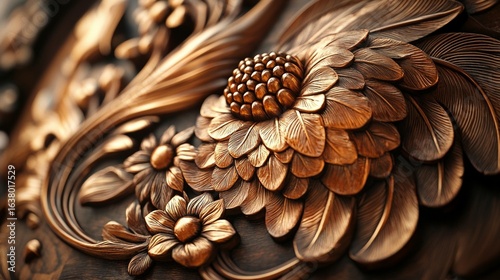 Intricate Wooden Floral Carving