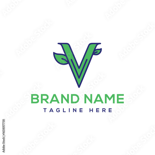 Free Download Letter V Logo with Green Leaves and Text Placeholder for Brand Name symbol alphabet - GFXLoad