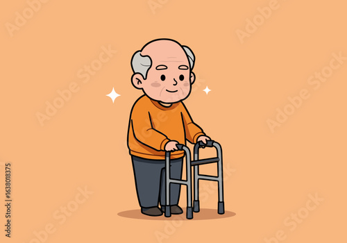 Elderly man walking with a walker – Elderly health, healthcare, and medical assistance.