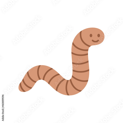 A cartoon worm with a smiling face and segmented body.