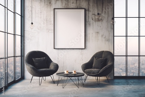 Fototapeta Naklejka Na Ścianę i Meble -  Modern loft interior with large windows (1)