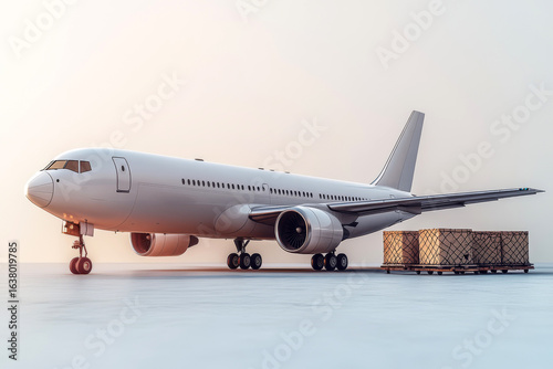 A cargo plane awaiting loading with freight. The concept of logistics and international transportation