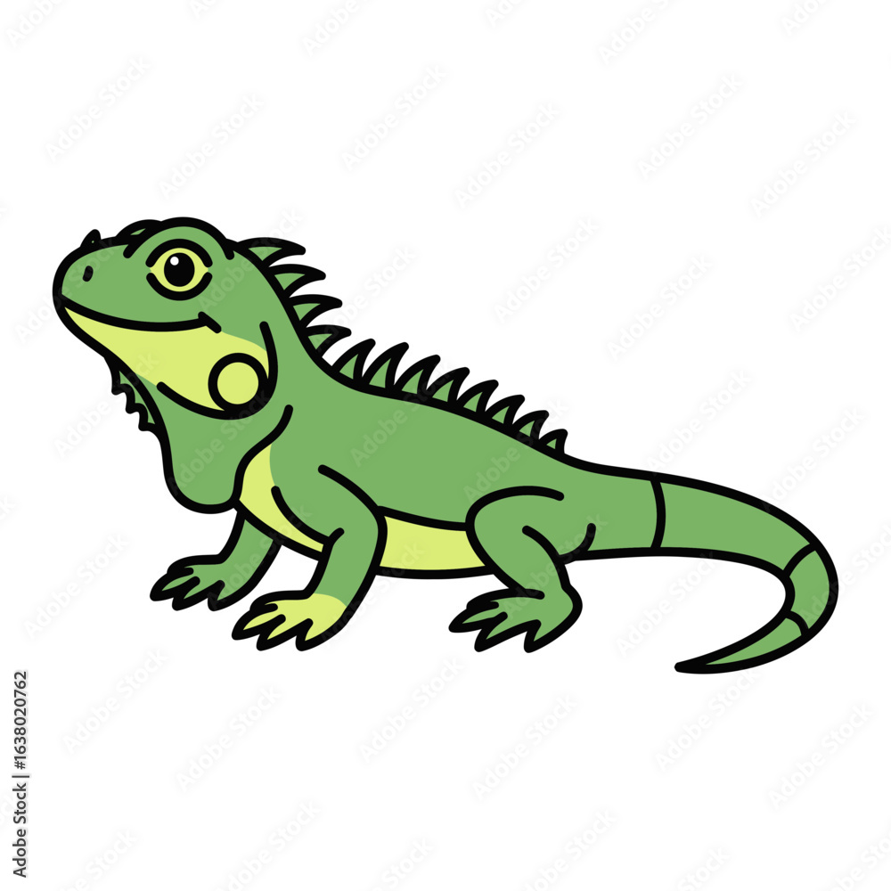 Obraz premium A green iguana illustration showing details of its body shape and features.
