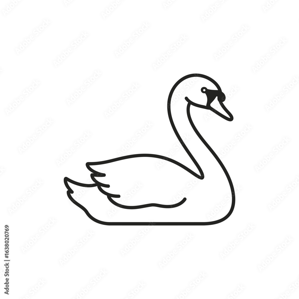 Fototapeta premium A swan illustration depicted in black lines showing the bird's outline.