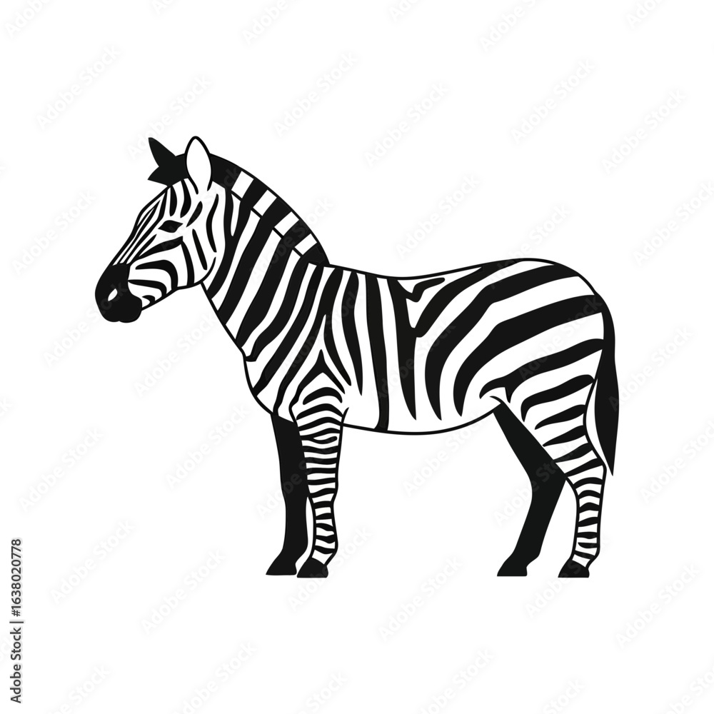 Obraz premium A zebra stands in profile showing black and white stripes.