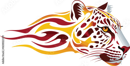 Leopard head with abstract flames illustration