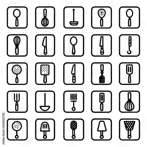 Kitchen Utensils Icons Set With Spoons Knives And Whisks tool cooking