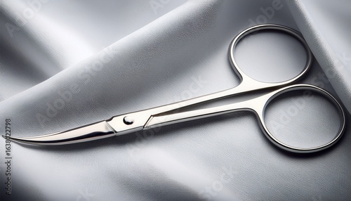 surgical scissors on a white cloth isolated on an elegant background