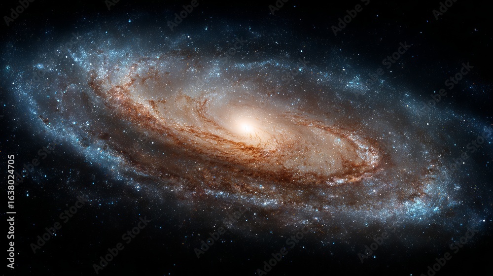 Fototapeta premium Stunning spiral galaxy in deep space with bright core and swirling cosmic dust patterns