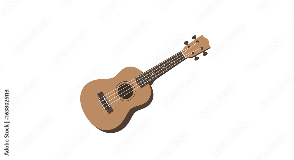 Fototapeta premium Light Brown Wooden Ukulele on Pure White Background