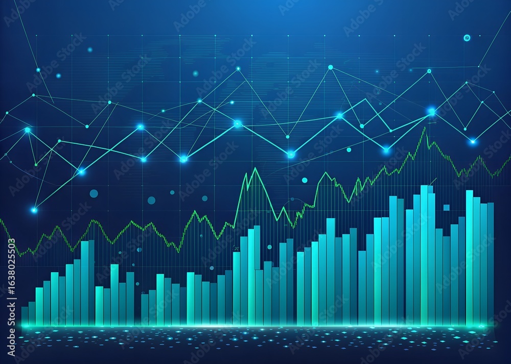 Naklejka premium Abstract blue illustration depicting financial charts and graphs representing business data and market analysis for strategic growth