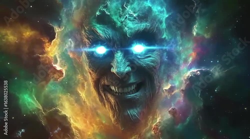 Wallpaper Mural Cosmic Entity with Glowing Eyes Amidst Nebula of Stars Torontodigital.ca