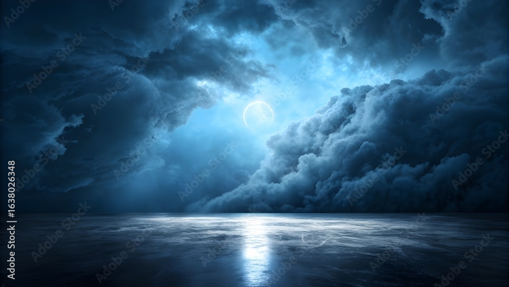 Fototapeta premium Dramatic Storm Clouds Over Ocean with Moonlight Reflection