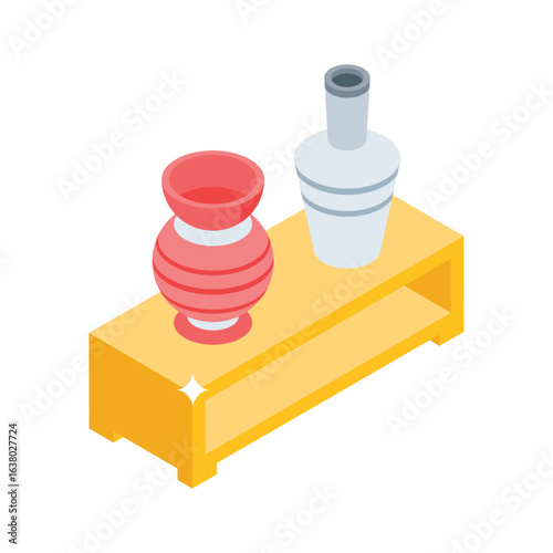 Trendy isometric icon of ceramics display shelf