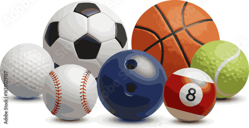 Create a kinds of deferent Colorful glowing game balls vector art with white background.