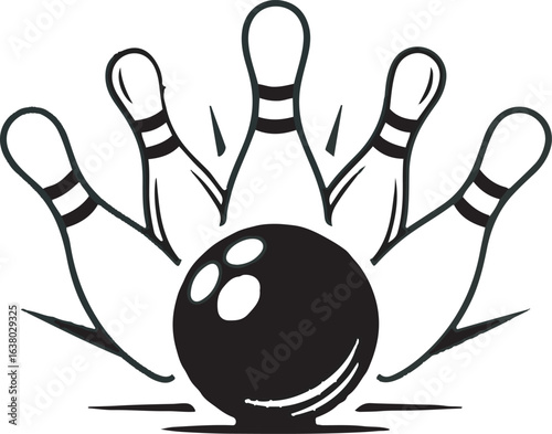 Bowling Ball Striking Pins Illustration for Sport and Recreation Activity Design