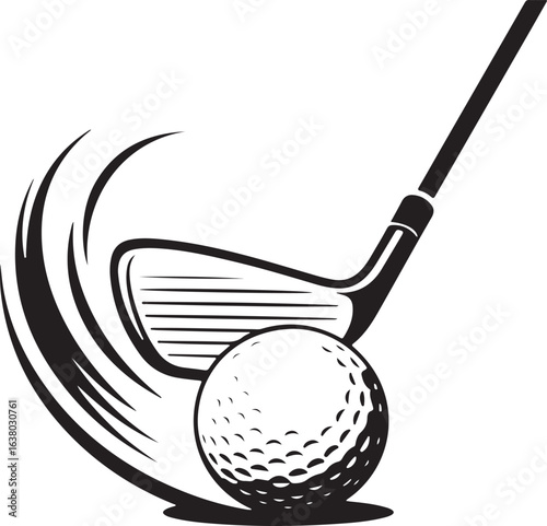 Dynamic Golf Swing Vector Illustration with Ball and Club on Transparent Backdrop