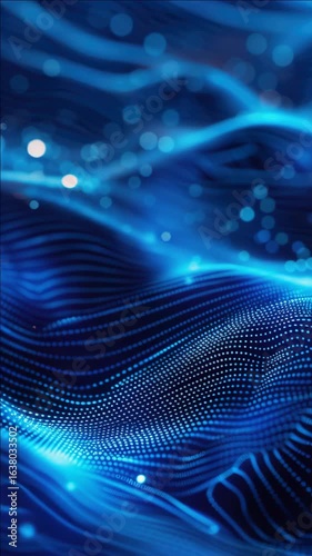 Abstract  of a deep blue digital ocean with wave-like patterns and nanotube structures glowing in white.