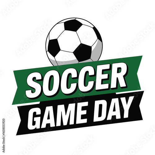 Soccer game day banner with soccer ball illustration