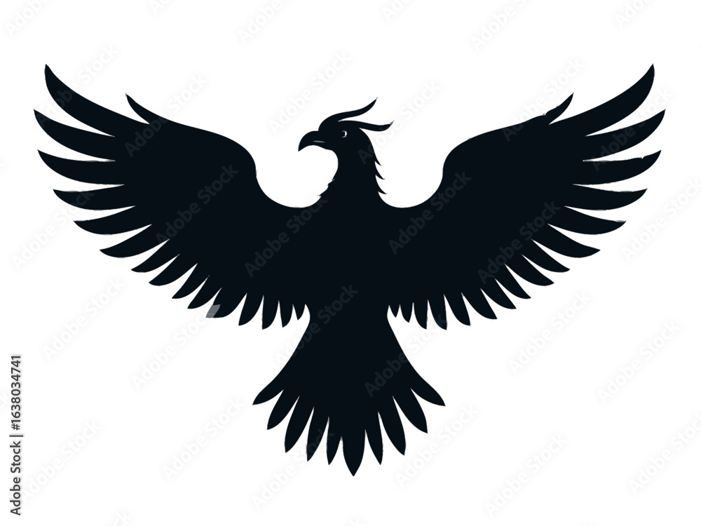Fototapeta premium Black silhouette of an eagle flying with wings fully spread